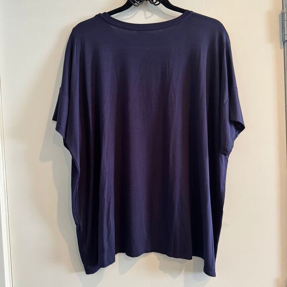 New Eileen Fisher Boxy Tee Top Navy Blue Crew Neck Drop Shoulder Sz XL Women's - Picture 3 of 3